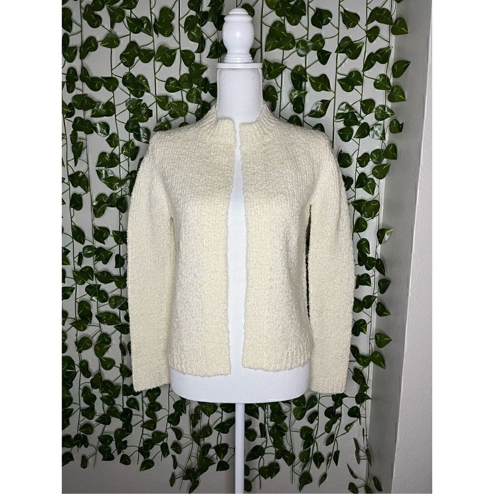 Vintage Tanner Cream Open Front Wool Knitted Cardigan Sweater Size Medium